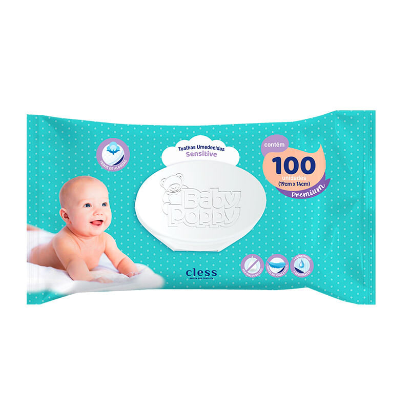 Baby-Poppy-Toalhas-Umedecidas-Sensitive-100-unidades