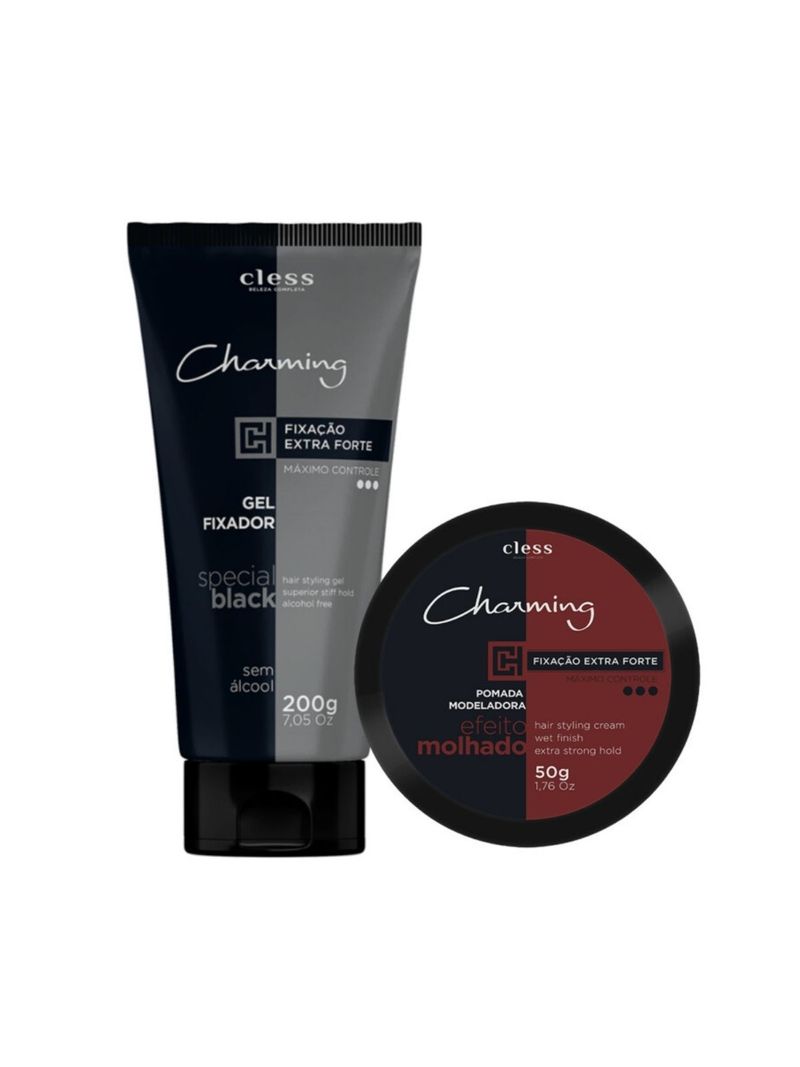 Kit-Charming-men-2pc--Gel-200ml---Pomada-Efeito-Molhado-50g-