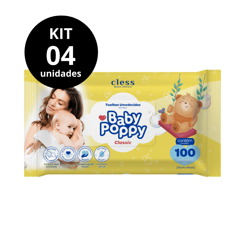 Kit Lenço Umedecido Baby Poppy Classic 400 lenços (4x100)