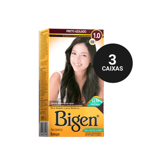Kit Profissional Tintura Capilar à base de água Bigen 1.0 Preto Azulado 3cx