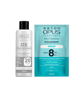 Kit pequeno descoloração Completa Água oxigenada 100ml e Pó descolorante Argan 20g Salon Opus