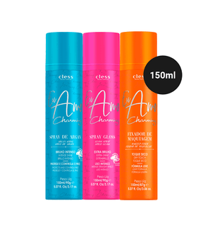 Kit Spray Argan + Spray Gloss + Fixa Maquiagem Eu Amo Charming