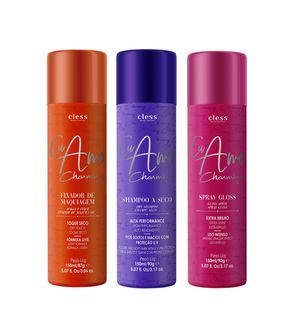 Kit Shampoo a seco + Fixador de maquiagem + Spray Gloss Eu Amo Charming