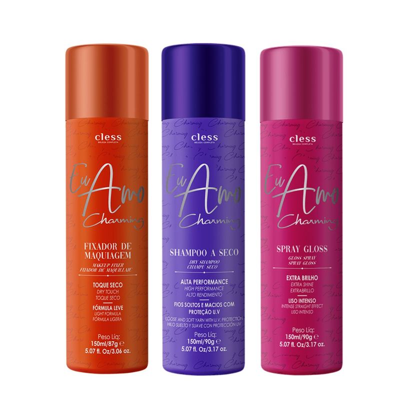 Kit-Shampoo-a-seco---Fixador-de-maquiagem---Spray-Gloss-Eu-Amo-Charming