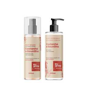 Kit Hidratante Corporal e Body Splash Castanha e Baunilha 200ml Eu Amo Charming